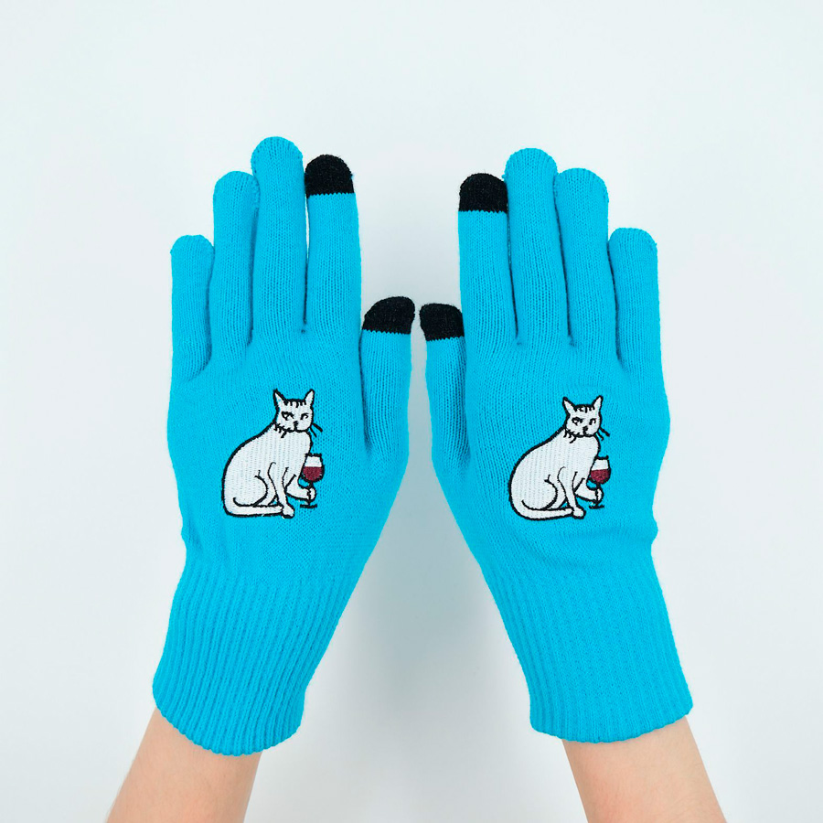 Перчатки однотонные с вышивкой "Идеальный собутыльник" и сенсорными пальцами